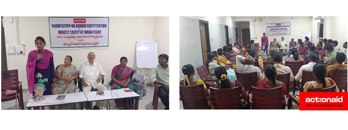 ActionAidIndia's tweet image. ActionAid Association organized an orientation workshop on Gender Sensitisation and Women’s Safety at the Workplace under the #POSH Act at Pujitha Grand, Nellore. Around 45 youth from the mandals of Kodavaluru, Alluru, Vidavaluru, Indukurupeta, Kota, Chillakuru, Vakadu, and
