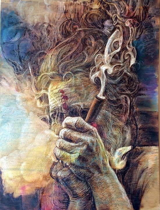 toku6a's tweet photo. Art of the Day! "wood burning and color". View at: https://t.co/kPBIuSeDzI https://t.co/pVyHMRL9le
