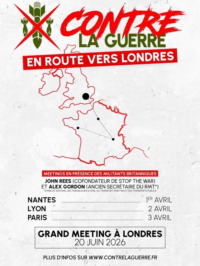 Deux militants britanniques, dont <a href="/JohnWRees/">John Rees</a> l'un des organisateurs de la puissante manif contre la guerre et le racisme qui a rassemblé 500 000 personnes à Londres ce samedi, viennent en France cette semaine. 
Trois RDV : Nantes, Lyon, Paris.