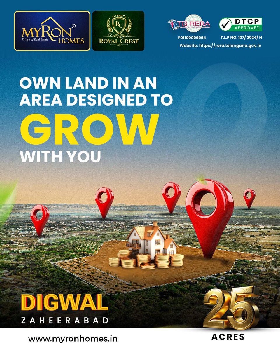 MyronhomesOffl's tweet image. Invest in land where development is just getting started. Royal Crest brings you premium plots in a growth-focused location that matches your long-term vision and lifestyle goals.

#RoyalCrest #MyronHomes #InvestmentPlots #HyderabadRealEstate #OpenPlots