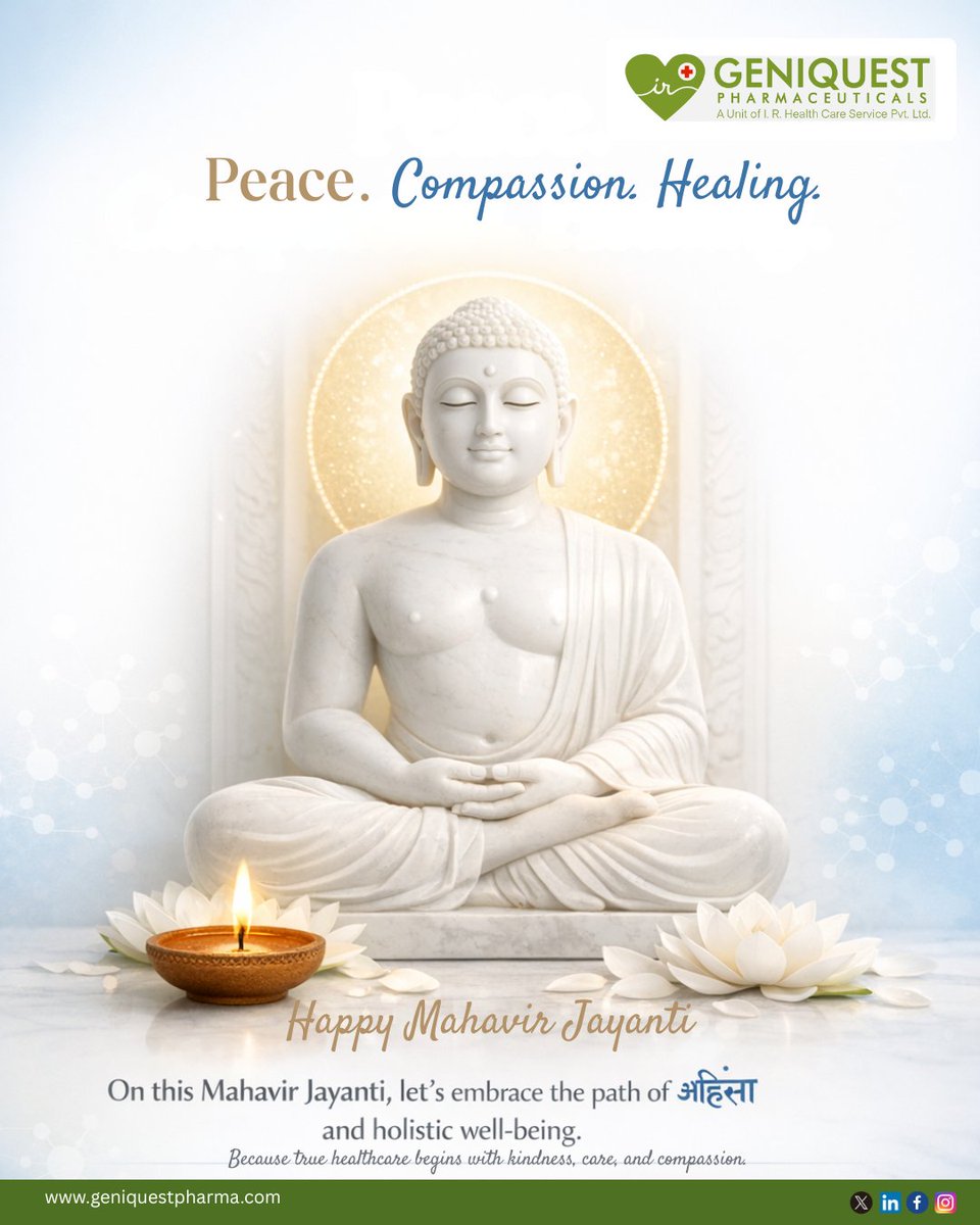 GeniquestP's tweet image. 🌼 Wishing you peace, good health, and harmony this Mahavir Jayanti 🌼
#MahavirJayanti #GeniquestPharmaceuticals #HealingWithCare #Compassion #Ahimsa #HolisticHealth #PeaceAndWellbeing