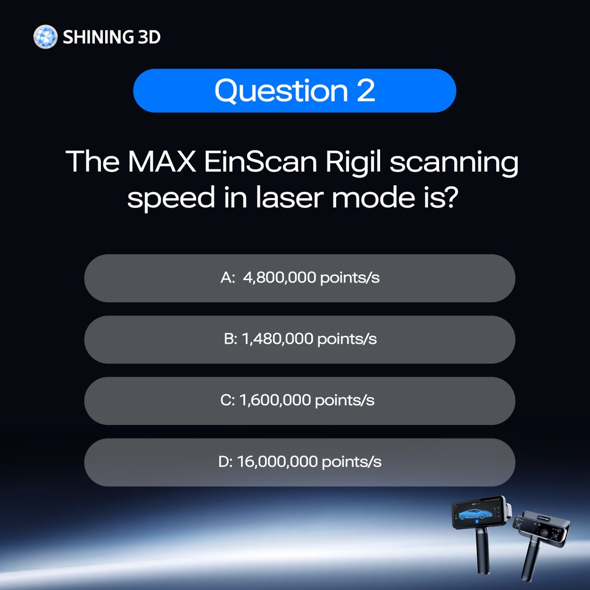 EinstarOfficial's tweet photo. It’s EinScan Rigil quiz time! 💡

Win a $100 EinScan Rigil coupon, valid at https://t.co/DeT5bhUFNy your answer below — the fastest correct reply wins!

📅03/31–04/02.

#EinScanRigilCoupon #EinScanRigilGiveaway #EinScanRigilQuiz #CommentToWin #EinScanRigil https://t.co/iK52pBM4Pk