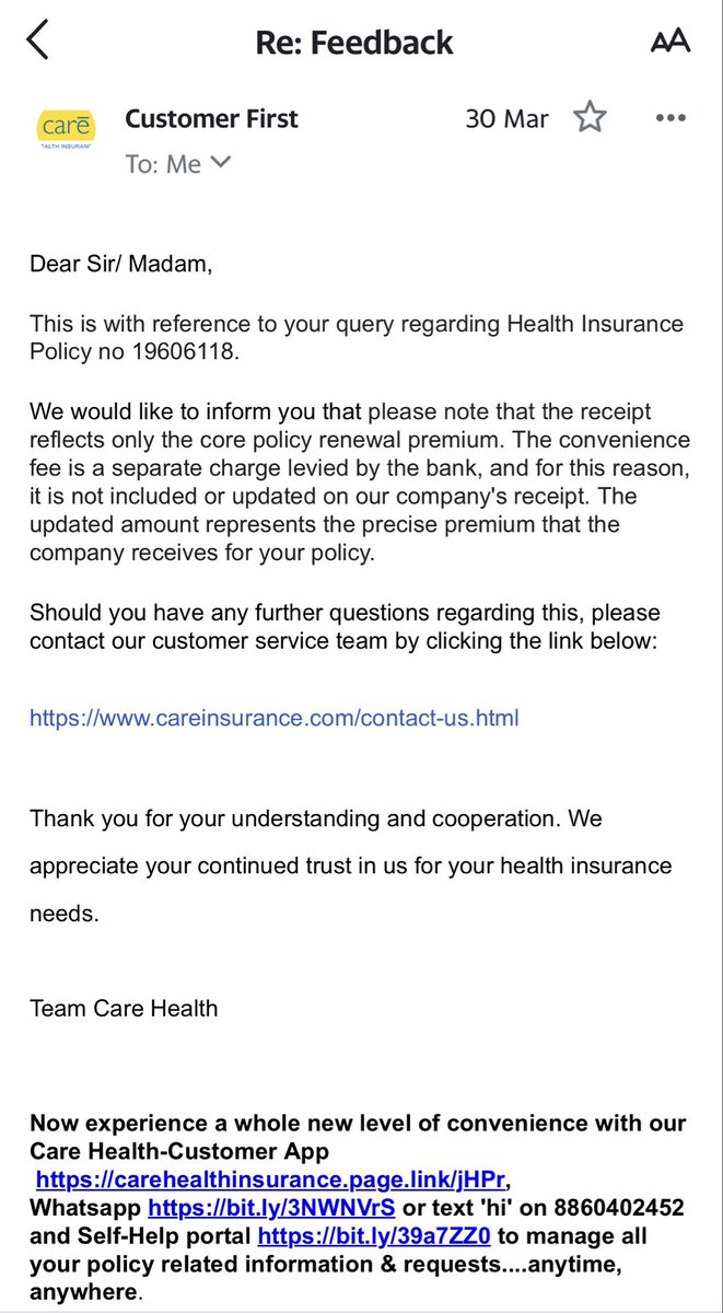 Sandeep151090's tweet photo. @careinsuranceIN Again same reply. Are you trying to scam me!! Now you are mentioning convenience fees is separately charged levied by bank while bank already replied that they has not levied any additional charges rather than policy amount. I need it refund. 
@jagograhakjago @jaagograhakjago https://t.co/fM8FjuRAiq