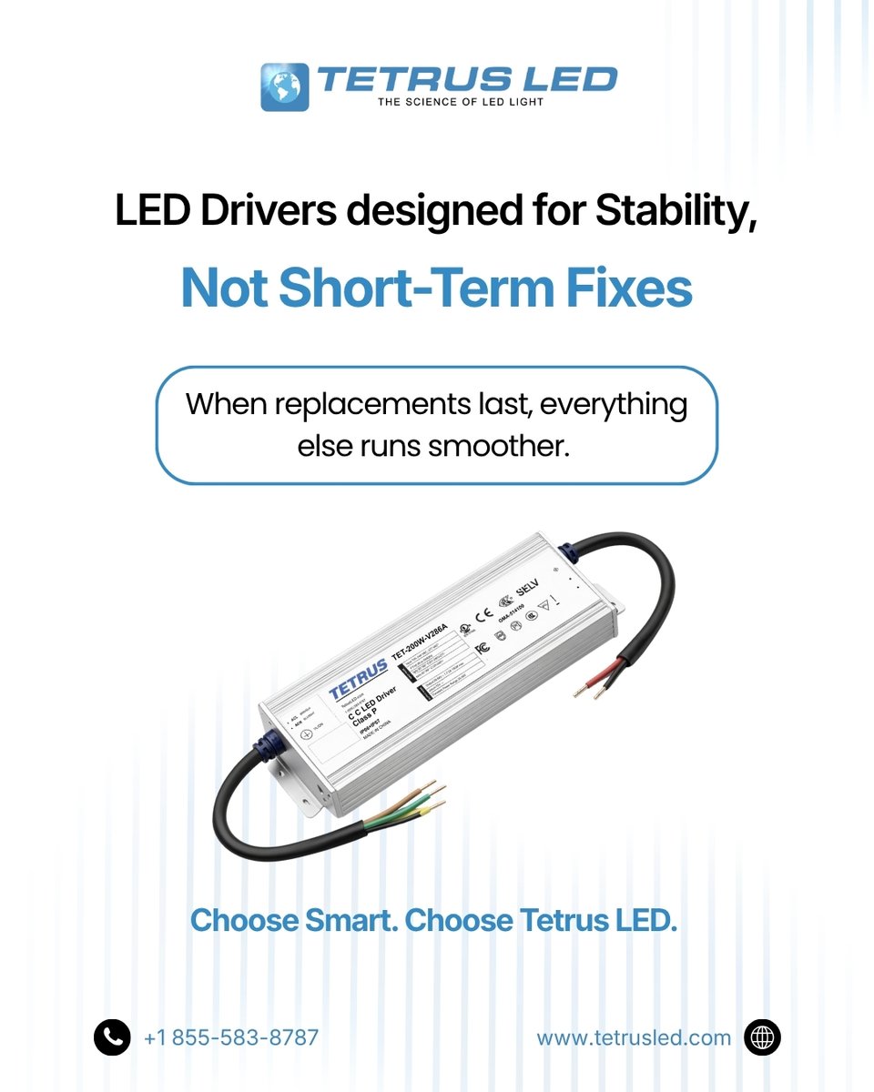 TetrusOfficial's tweet image. Stability matters more than quick fixes. Tetrus LED drivers are built to perform consistently—long after installation.

#LightingReliability #LEDDriverDesign #StablePower #LightingEngineering #TetrusLED