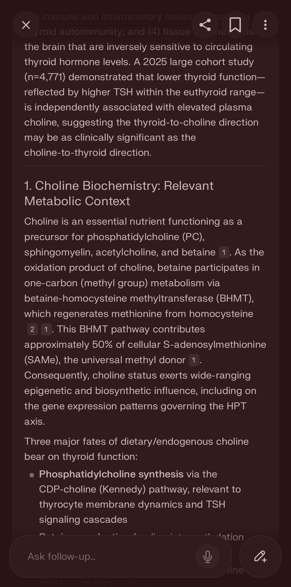 PGC1a_RB's tweet photo. Effects of Choline Levels on Thyroid Function:
Bidirectional between gut and thyroid (gut-thyroid axis)

Higher TSH correlated with decreased thyroid function, increased serum choline (choline doesn't get into phosphatidylcholine[PC]), modulates PC metabolism https://t.co/7OVXsspYOE