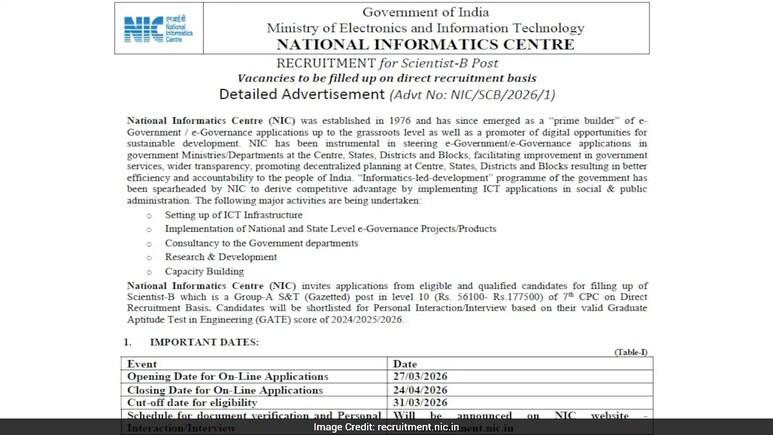 ndtveducation's tweet image. NIC Recruitment 2026: Applications Open For 243 Scientist B Posts
ndtv.com/education/nati…

#NIC #jobseekers