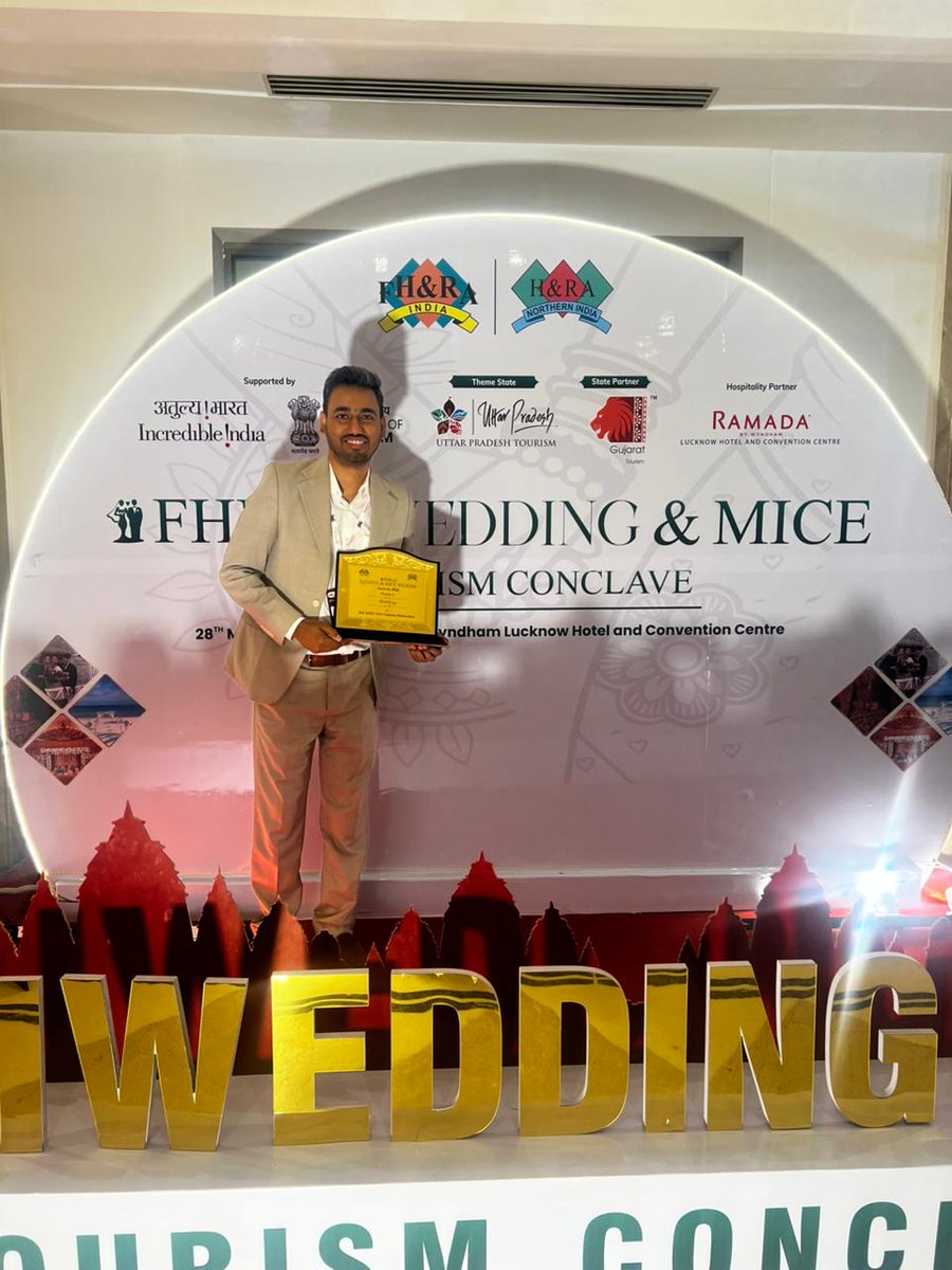 hotelyug's tweet photo. Proud moment for Hotelyug!

Awarded “Best MICE Tech Company” at the @FhraiO  Wedding &amp; MICE Tourism Awards 2026 

Grateful to Brajesh Pathak, Hon’ble Deputy Chief Minister of Uttar Pradesh, and Surendar Kumar Jaiswal for the recognition

#FHRAI #MICE #HospitalityTech #hotelyug https://t.co/YywKgX9pD8