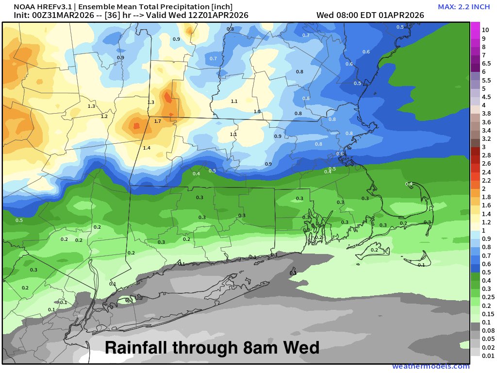 Good morning! Milder this am with showers scattered about across SNE ...