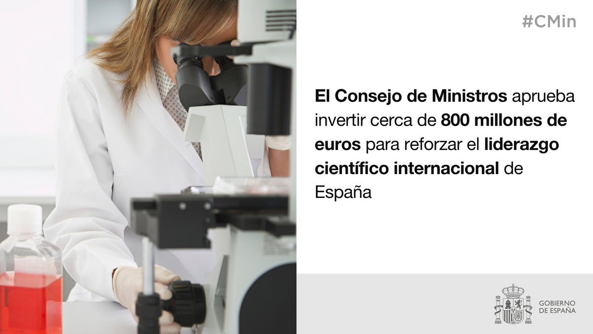 El #CMin aprueba invertir cerca de 800 M€ para reforzar el liderazgo científico internacional de España.

🚀625 M€ para industria espacial.

🔬120 M€ para atraer y consolidar talento.

📲20 M€ para startups.

ciencia.gob.es/Noticias/2026/…