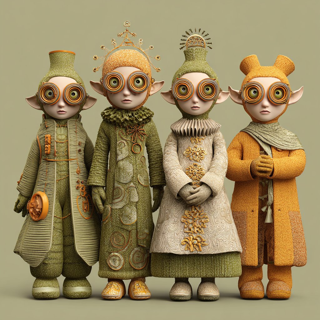 FOulhiou's tweet photo. #Promptshare

🖊️SUBJECT, STYLE clothes, unusual shape heads, giant eyes covered in oversized goggles, unique style, interesting to look at, photorealism, in Forest Lichen green (#40513B), Olive green (#628141), pale grain beige (E5D9B6) and Autumn zest orange (#E67E22)

 >> #cp65 https://t.co/8BPhFTopTM