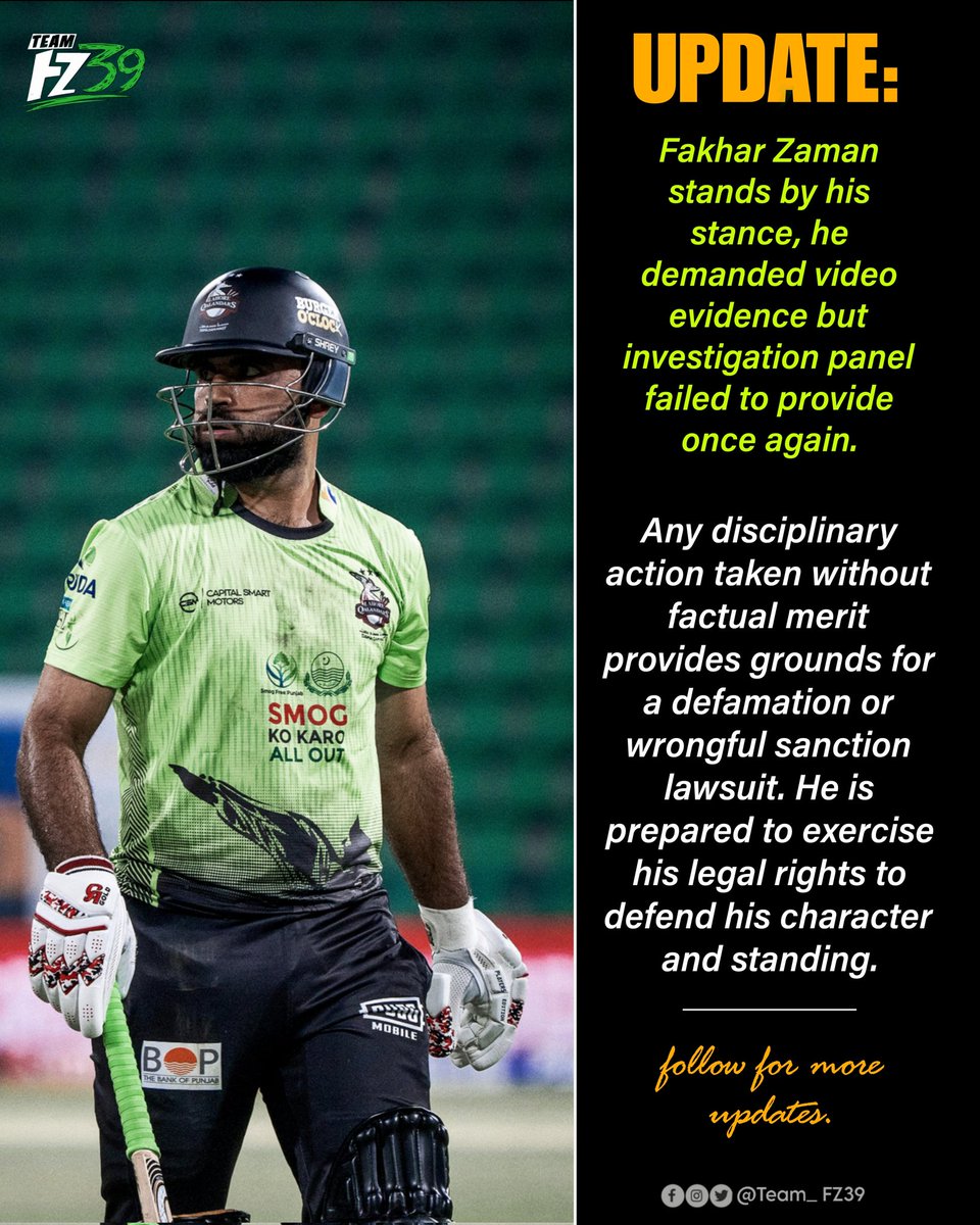 Team_FZ39's tweet image. 🚨 Update on Fakhar Zaman! 🚨

#FakharZaman #PCB #PSL2026