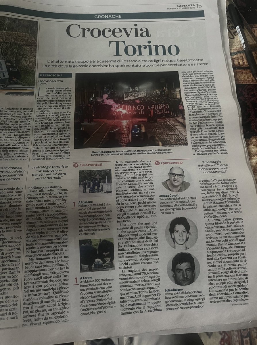 paoloangeloRF's tweet image. #poletto” un’esplosione per attirare un’altra per fare male a Torino la #digos quel mondo l’ha scavato messo insieme nomi e fatti #cospito e la compagna tanto per dirne due e una miriade di altri allora come oggi si può parlare di sistema Torino della galassia anarchica