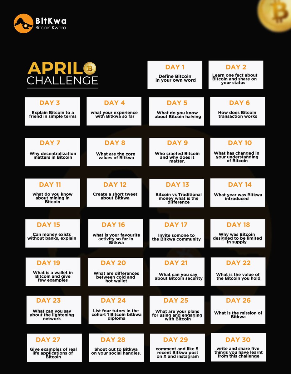 Comfortdaviddee's tweet photo. April just got interesting 😄🔥
I’m joining the BitKwa April Bitcoin Challenge — 30 days of learning, growing, and showing up.
If you’ve been meaning to start… this is your sign. 🚀
Who’s in? 💃
@thecoachayobami
@BitKwaofficial #Bitcoin #LearnBitcoin #AprilChallenge https://t.co/h57jl6p0nW