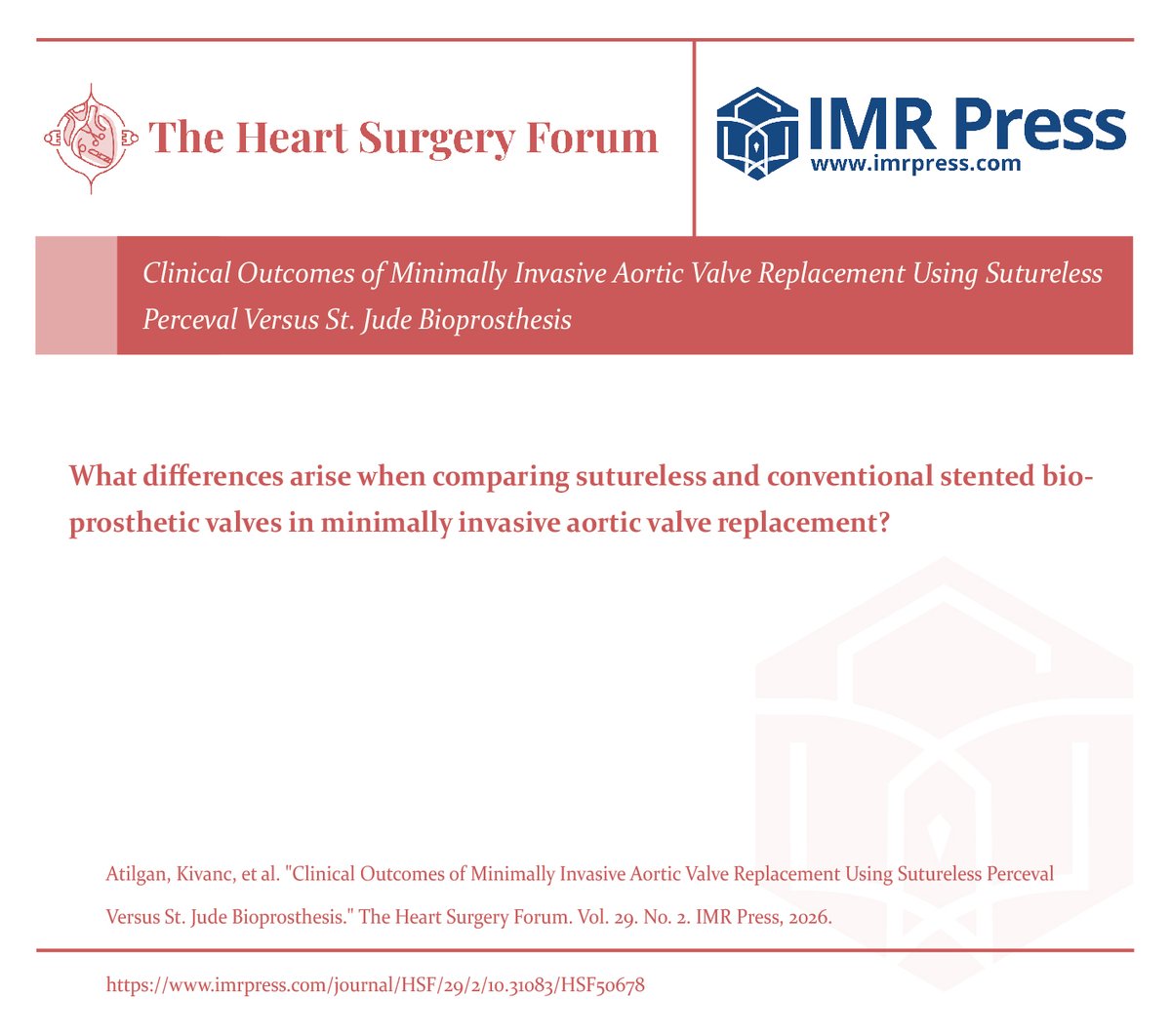 hsfeditor's tweet photo. 🫀The latest work from @tobbetuhastane by first author Dr. @drkivanc and his team is now featured in HSF!

Link👉: https://t.co/65K8qmbJEE

💡Does #Perceval #sutureless #AVR shorten #CardiacSurgery times vs #StJude? #CardioTwitter
#CardioTwitter #CardiacSurgery #AVR #MedTwitter https://t.co/Dmg8XXuFZD