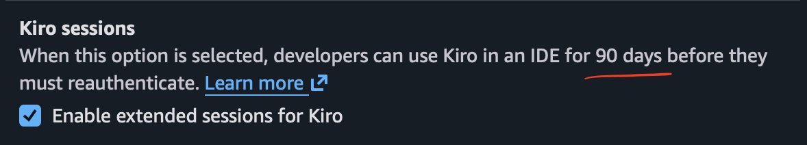 mrdoro's tweet image. Quick tip for Kiro users 👀 

If you're tired of re-authenticating every few days - go to your AWS Organization settings and enable "Extended sessions for Kiro." 90 days without login prompts. 

Small setting, big quality of life improvement.

#Kiro #AWS #DevTools #IDE