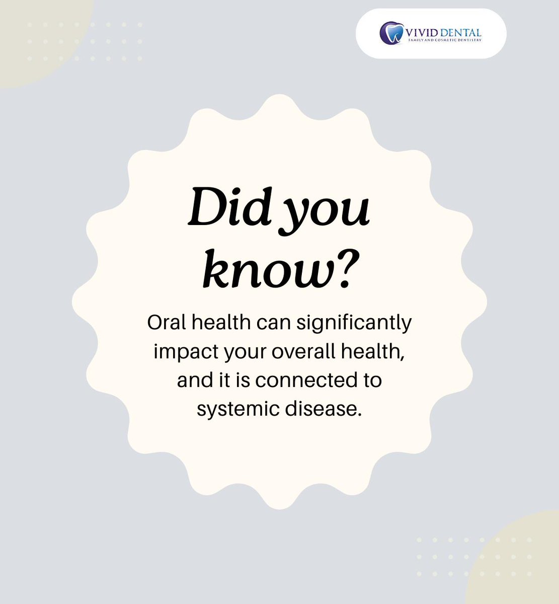 DrHarpalani's tweet image. Gum disease and poor oral health can increase the risk of systemic diseases like heart disease and diabetes. Prioritize good oral hygiene and regular dental visits today. 
#oralhealth #systemicdisease #chronicillness #houston #TX #vividdental