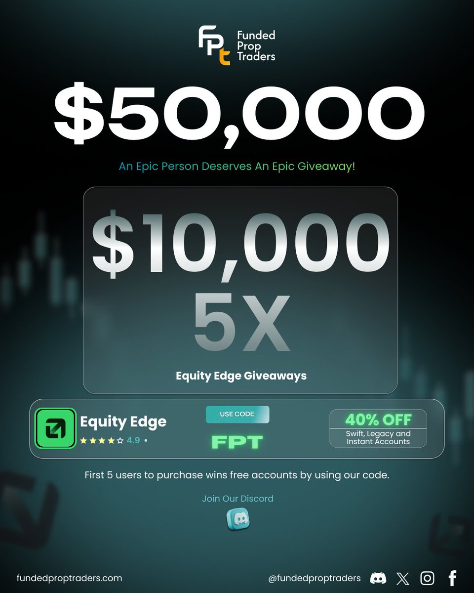 🚨 $50,000 GIVEAWAY: 5x $10K ACCOUNTS 🚨

We’re changing lives today with <a href="/EquityEdgeUK/">Equity Edge</a> Want a $10,000 funded account for $0? Here is your chance.

📝 HOW TO ENTER:
1️⃣ Like &amp; RT this post.
2️⃣ Tag 3 friends in the comments who need funding.
3️⃣ Purchase any account using code: FPT