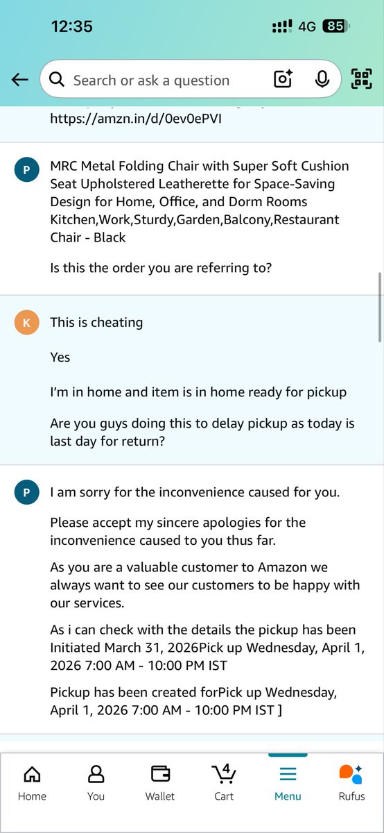 kaviarasans's tweet photo. @amazonIN Another instance of subpar customer service. Pickup missed by Amazon and blamed it on me. Your CS team doesn’t want to acknowledge. Had to waste one hour and then gave up. https://t.co/l3IKtF5HUb