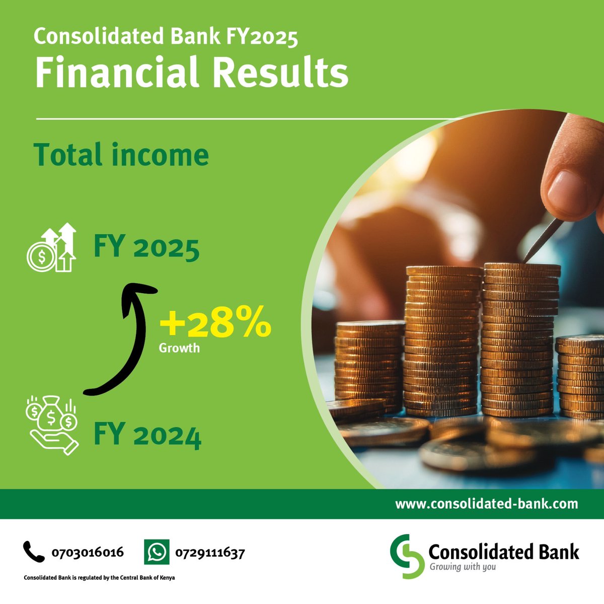 consolidatedKe's tweet photo. We’re proud to announce Consolidated Bank’s audited financial results for 2025 ! A massive thank you to our stakeholders for your continued trust and support.
#Consolidatedbank
#Growingwithyou
#FY2025
#Stabilityandgrow https://t.co/iJXjixtyK9