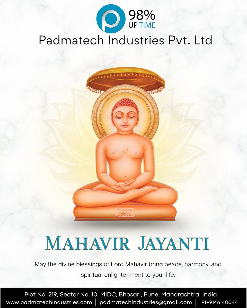 padmatechipl's tweet photo. On Mahavir Jayanti, we reflect on Lord Mahavir’s teachings of peace, compassion, and self-discipline.

 May this day inspire harmony in thoughts, words, and actions. Wishing you a peaceful Mahavir Jayanti.

#MahavirJayanti #Peace #Harmony #Compassion #IndianCulture #India https://t.co/u5ztpkaFRa