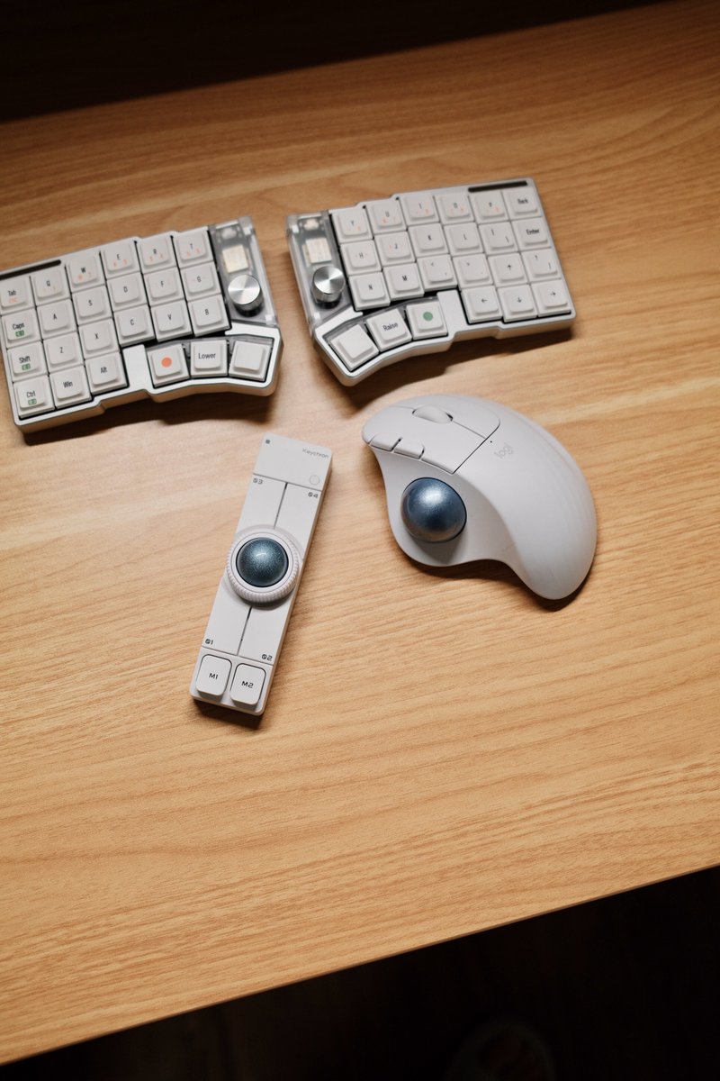 GadgetMitchy's tweet photo. 机が広いのはシンプルに羨ましいけど、トラックボールマウスは腕が疲れにくいので使うことをおすすめする

合わせて分割キーボードもおすすめする https://t.co/XQhYCY48NH