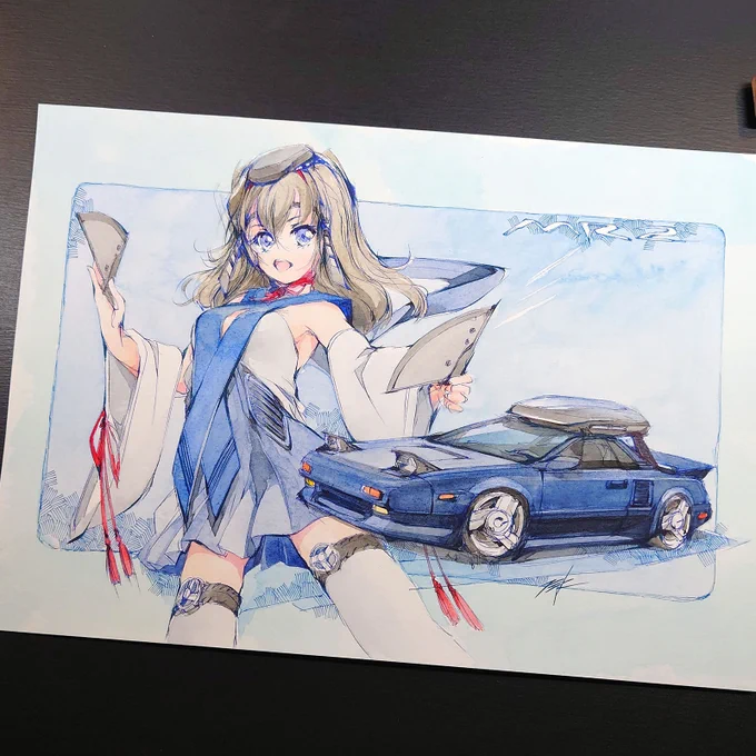 アメリカのX民はやっぱ車好きが多いですねー。これもアメリカの方からの依頼で描いた、車と車の擬人化絵です。透明水彩