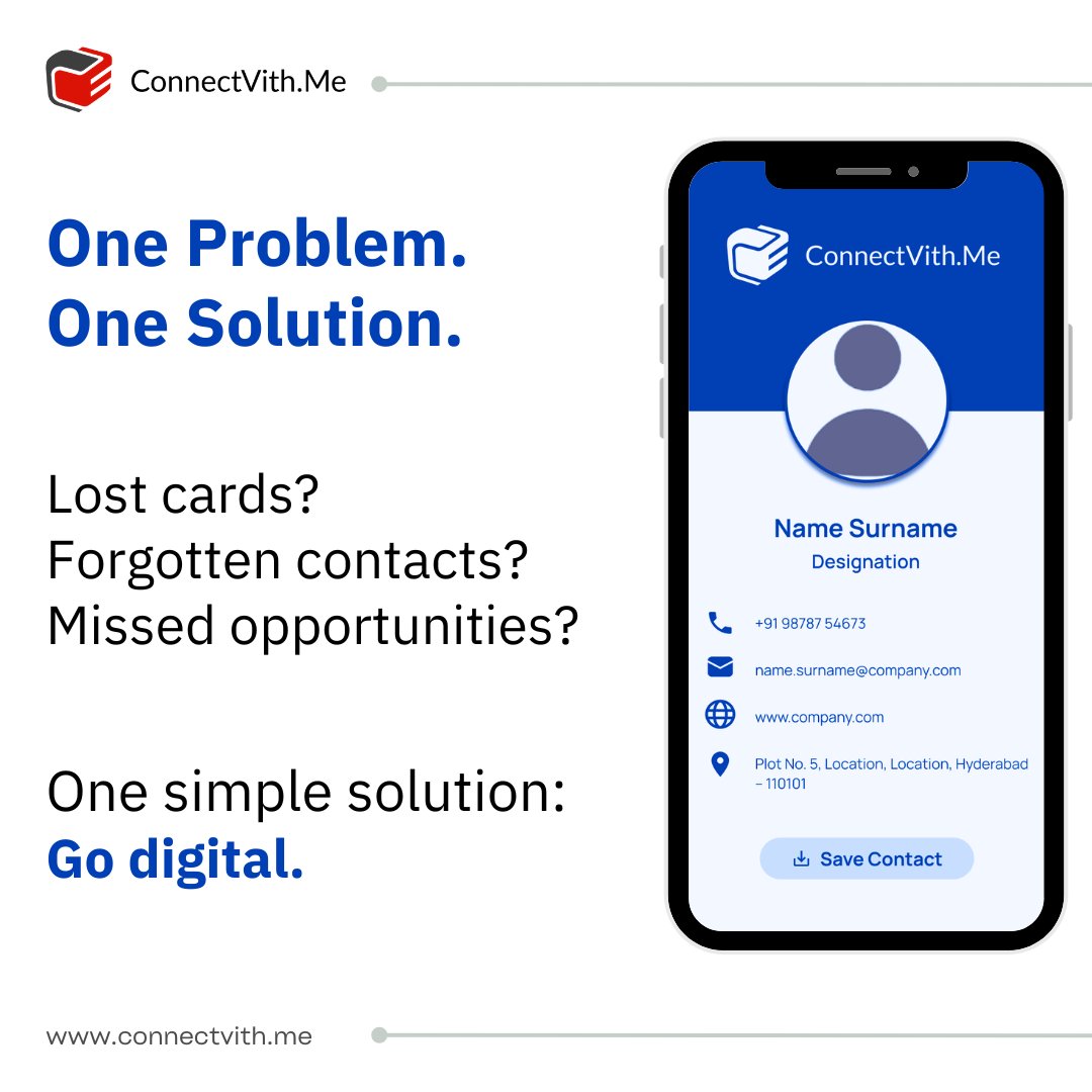 connectvith's tweet photo. Missed connections don’t have to be part of networking anymore.

Switch to digital and make every interaction count.

#digitalvisitingcard #smartnetworking #godigital #businessgrowth #entrepreneurlifestyle #networkingmadeeasy #modernbusiness #personalbranding #startupindia https://t.co/ybCRceWMmR