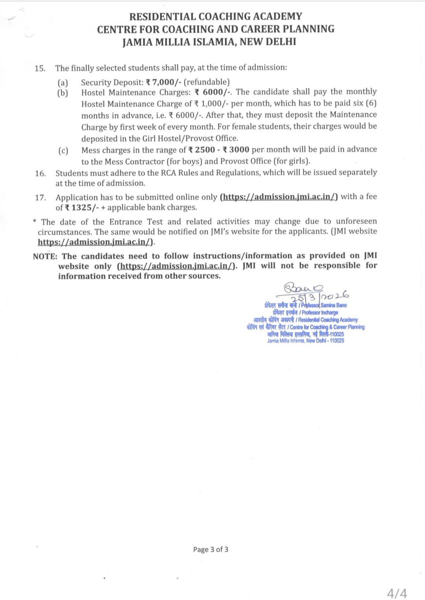 The online application form for admission to the Civil Services Coaching Program the Residential Coaching Academy (RCA), <a href="/jmiu_official/">Jamia Millia Islamia (NAAC A++ Grade Central Univ)</a> shall be available from April 1st, 2026. Interested candidates can visit the official portal of the university - 
admission.jmi.ac.in
to