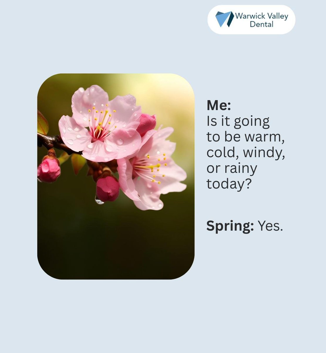 warwickvalley's tweet image. Just when you thought the weather would be predictable. It seems like spring has other plans. What kind of weather are you hoping for? Let us know in the comments.

#spring #weather #hotorcold #WarwickValleyDental #Warwick #NY