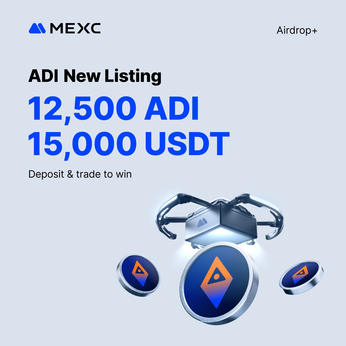 MEXC New Airdrop+ Listing: Share 12,500 $ADI &amp; 15,000 USDT &amp; Extra Futures Bonuses Up for Grabs!  

‣ $ADI <a href="/ADIChain_/">ADI Chain</a>
‣ Trading: Apr 1, 2026, 10:00 (UTC)

👇 Join the Airdrop+ campaign: mexc.com/mx-activity/de…

👇 Exclusive futures bonuses on signup:
mexc.com/register?share…