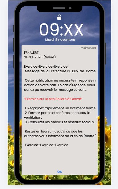 Image de Préfète du Puy-de-Dôme : EXERCICE EN COURS sur le site de l’usine Bolloré, à Gerzat. Vous êtes dans le périmètre de l'exercic