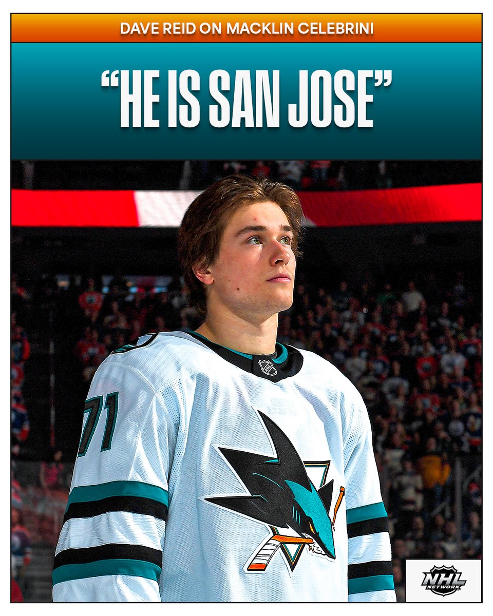 NHLMedia's tweet photo. Macklin Celebrini is the engine that drives the @SanJoseSharks! 🦈

The 19-year-old became the third player in Sharks history to record 100 points in a single season last night! 

📺: #NHLTonight on NHL Network https://t.co/Rl9nncZxM2