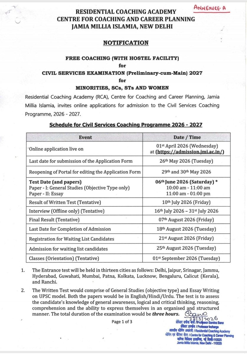 jabir_sir's tweet image. Dream of cracking #UPSC IAS/IPS?
Jamia Millia Islamia’s Residential Coaching Academy (RCA) is calling!  
#FreeCoaching + #Hostel for Civil Services (Pre + Mains) 2026
#ForMinorities, SCs, STs &amp;amp; Women
#OnlineApplications open from 1st April 2026 
Don’t miss this golden chance!