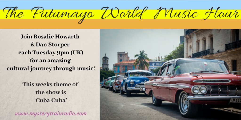 MTrainRadio's tweet photo. This week we head to the musically rich island of #Cuba! 🇨🇺

🎶 @PutumayoMusic – 9PM (UK) Tuesday
Listen: https://t.co/hsewHg0F7L

Then after 10PM (UK): Vintage Track Tuesday – 2 hours of uninterrupted classic album tracks &amp; hidden gems across the decades. #worldmusic https://t.co/GBzaeAIr9Q