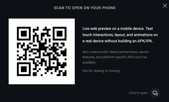 New in Primio: scan a QR code, your app loads on your phone instantly.

No build. No install. Make a change, refresh, see it in seconds.

Desktop previews lie about what matters on mobile. Touch targets, scroll behavior, swipe gestures. Now you catch that while building.