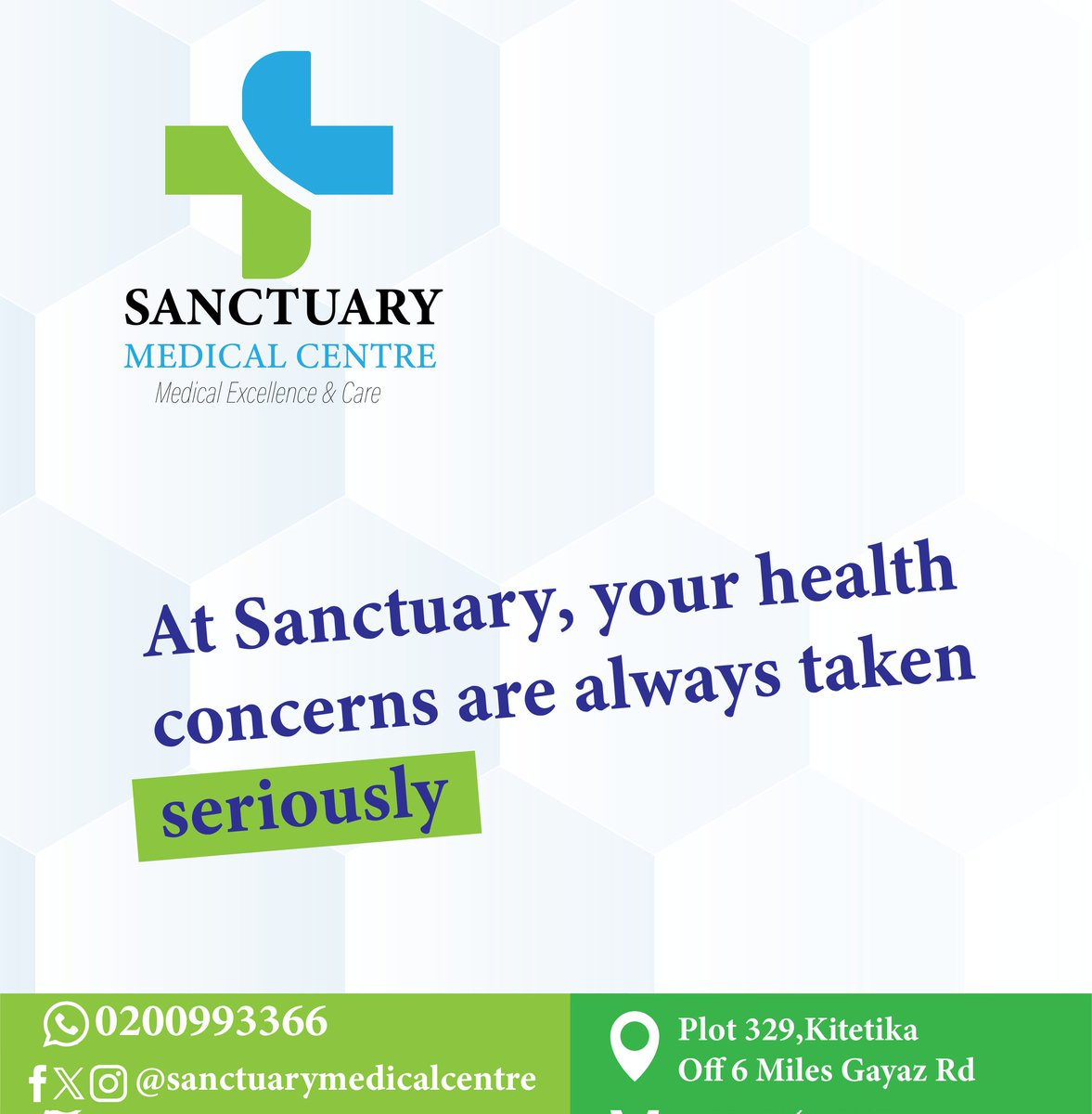 SMC_UG's tweet image. At Sanctuary, your health concerns are always taken seriously. 

We listen,we care, and we act because your well-being comes first, ALWAYS. 

📍 Visit Us Today. 
📞 0200 993366 

#SanctuaryMedicalCentre #YourHealthMatters #CompassionateCare #MedicalExcellenceAndCare