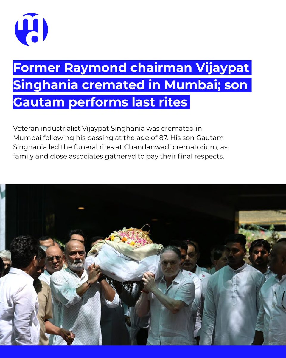 itsmarketingdoz's tweet image. Former Vijaypat Singhania was laid to rest in Mumbai at the age of 87. His son Gautam Singhania performed the final rites at Chandanwadi crematorium
#VijaypatSinghania #GautamSinghania #RaymondGroup #MumbaiNews #BusinessNews #IndianIndustry #RIP #FinalRites #Legacy #Industrialist