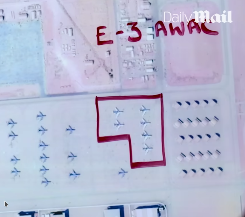 4n6expert's tweet image. According to this @DailyMail investigation, prior to #IranWar starting a month ago US had nearly half of their worldwide fleet of E-3 Sentry #AWACS aircraft on the ground at Prince Sultan Air Base, unprotected and sitting next to each other. After Operation #SpiderWeb.