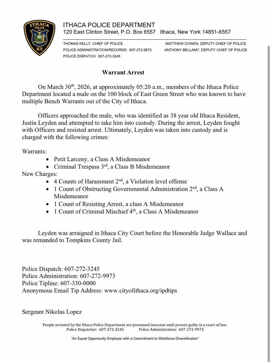 Ithaca Police tweet media