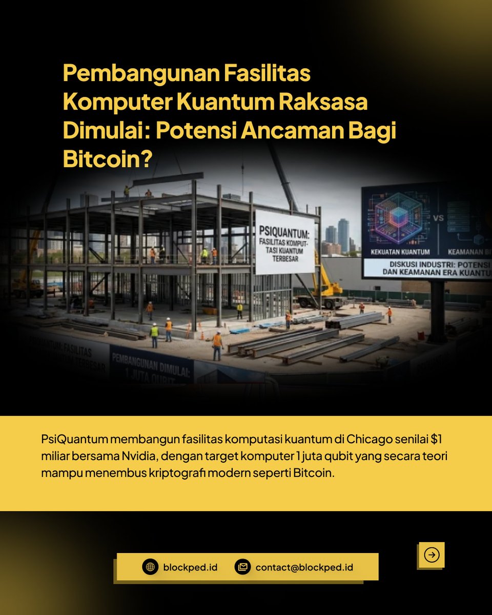 blockped76929's tweet image. Pembangunan fasilitas komputer kuantum raksasa senilai $1 miliar di Chicago memicu perdebatan di komunitas kripto. Teknologi ini secara teori mampu menembus sistem kriptografi yang melindungi Bitcoin.

blockped.id/pembangunan-fa…

#BitcoinNews #CryptoNews #Web3News #BlockPed