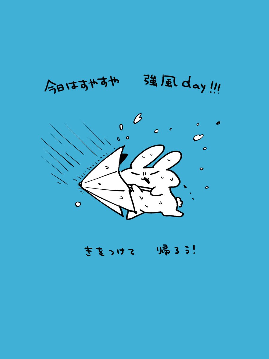 今日はすやすや　強風day！💨💦🐰
（お外にでたら３回ラッパ傘になった）