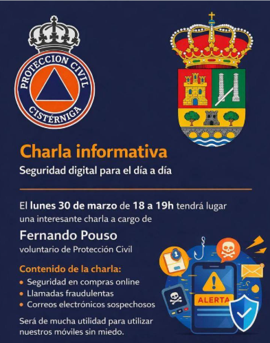 PC_Cisterniga's tweet photo. Charla de seguridad digital en el Aula de Cultura de La Cistérniga.
A cargo de Fernando , vountario de la agrupación.
#ciberseguridad  #RIESGO #PELIGRO #ProteccionCivil #LaCisterniga https://t.co/ncGG2AIjYr