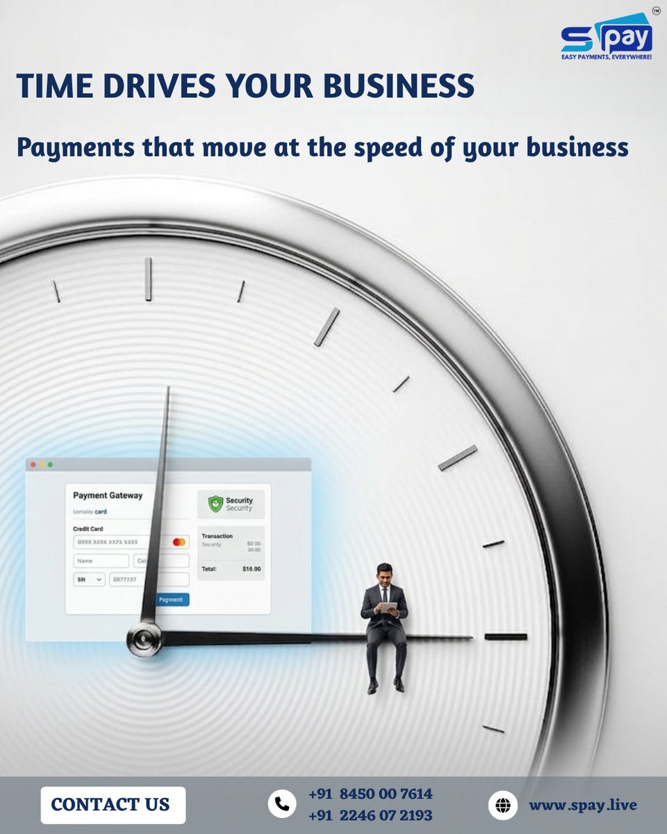 SpayLive's tweet photo. Time Drives Your Business 
In today’s fast-moving world, every second matters. With seamless and secure payment solutions, your business never has to slow down. ⚡💳

#paymentgateway #digitalpayments #businessgrowth #fintechindia #fastpayments https://t.co/k2QQVyUo4v
