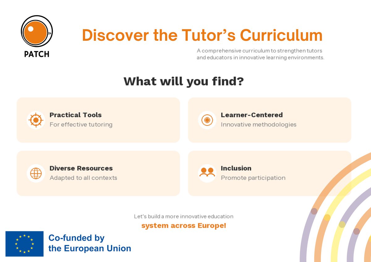 Patch_erasmus's tweet photo. 📚 Discover the Tutor’s Curriculum of the Erasmus+ PATCH Project! 🌍

As part of the PATCH project, we are developing a comprehensive Tutor’s Curriculum designed to strengthen the skills of tutors and educators in innovative learning environments. 🚀 https://t.co/Sx3P5bxugB