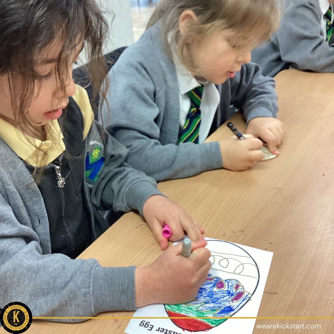 wearekickstart's tweet image. At @mesne_lea Afterschool Club 🐣✨

We explored mark making while creating our own Easter egg decorations, using patterns, lines, and textures 🎨

#AfterschoolClub #EasterActivities #MarkMaking #EasterFun #Kickstart