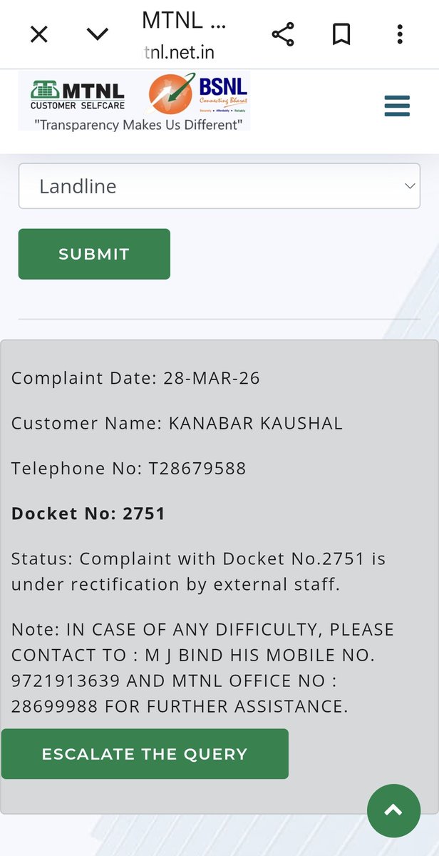 kaushaljk's tweet image. @MTNLMbiOfficial @BSNLCorporate @BSNL_MH @DoT_India  @jagograhakjago 
Complaint filed 28th March 2026 #Noresolution till date (31st March 2026) no contact number answered