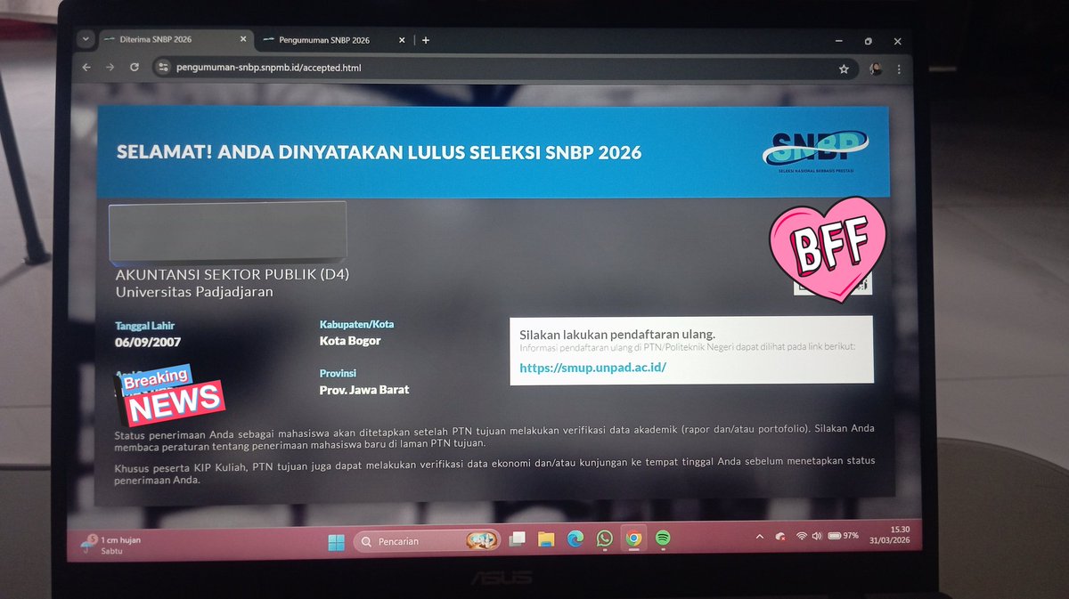 ⋆˚࿔ vyy²⁶ 𝜗𝜚˚⋆ lolos SNBP'26 💙 tweet media