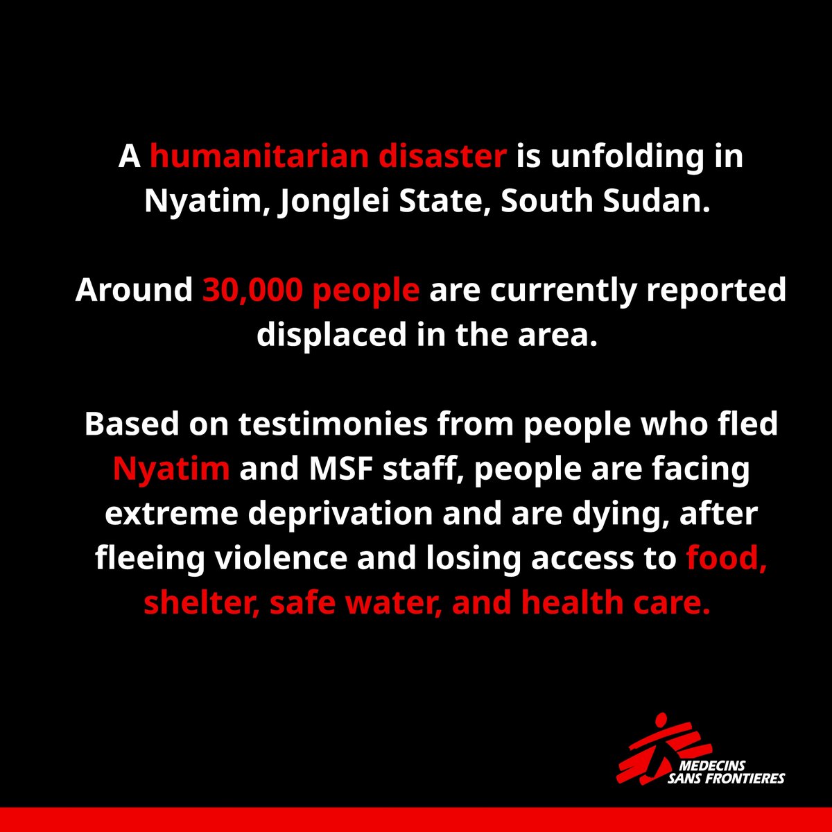MSF_SouthSudan's tweet photo. Following the violence, almost all people from #Lankien and #Pieri were forced to flee, with many of them being displaced not once but multiple times across Jonglei State. https://t.co/20azIrJELk