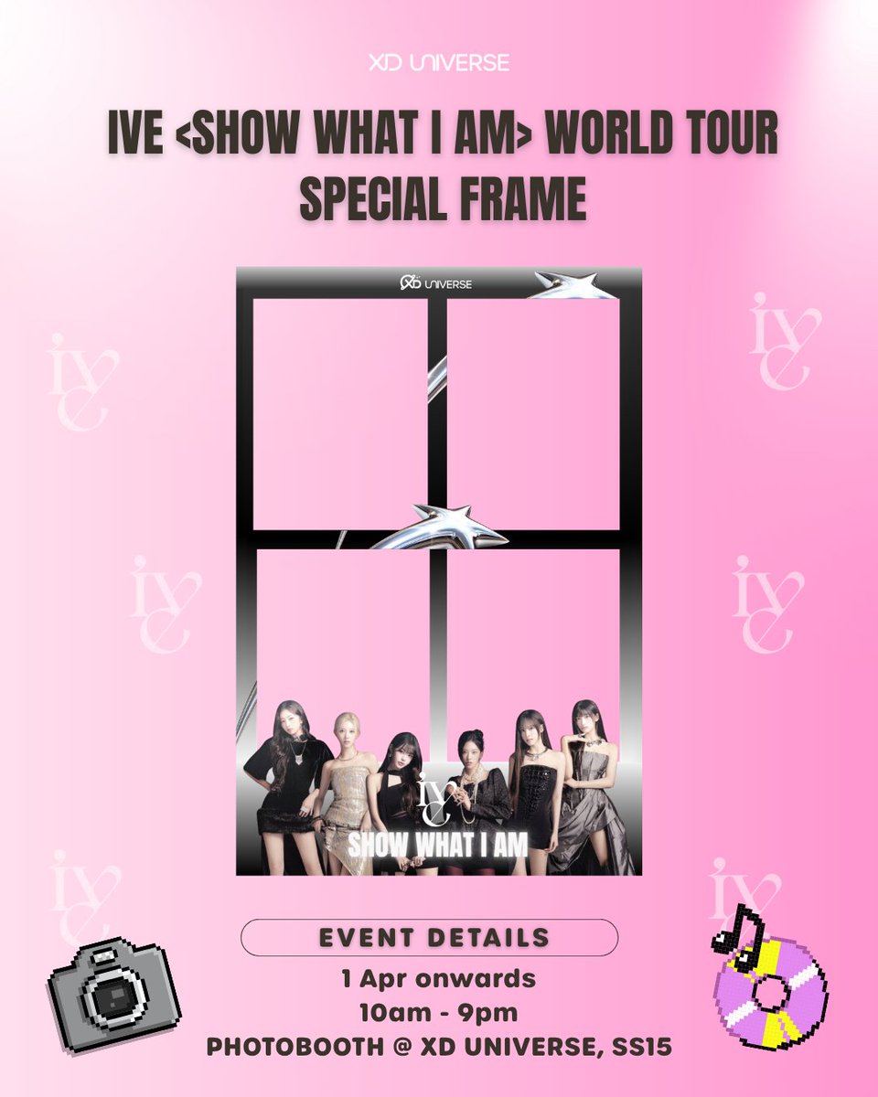 xduniverse_my's tweet photo. ✨ IVE “SHOW WHAT I AM” Special Frames Unlocked 📸
📅 Date: 1 April onwards (until further notice)
⏰ Time: 10AM – 9PM
📍 Photobooth @ XD UNIVERSE, SS15
See you soon, DIVEs 💕🥽
#ive #iveinkl #iveconcert https://t.co/rcdloy8IEd