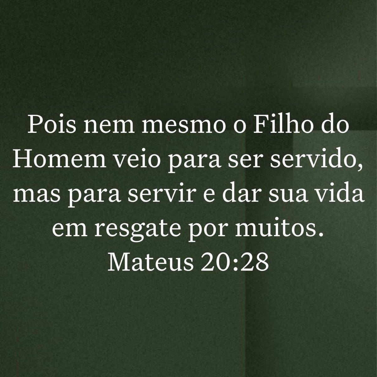 Pois nem mesmo o Filho do Homem veio para ser servido, mas para servir e dar sua vida em resgate por muitos.
Mateus 20:28